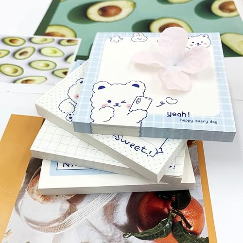 Miniatura 4 de Bonitas notas adhesivas, paquete de 4 (320 hojas), notas adhesivas kawaii de 3.1 x 3.1 pulgadas, blocs de notas autoadhesivas, coloridos blocs