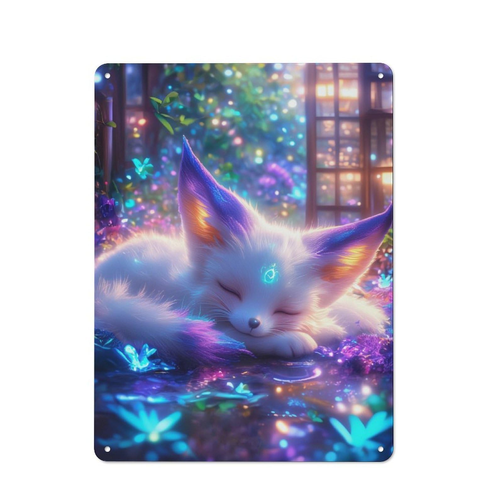 Junmoney Sleeping Baby Kitsune Tin Sign 40X30cm For Café Or Home Bar, Rustic Wall Decor, For Garage, Workshop And Man Cave Decoration