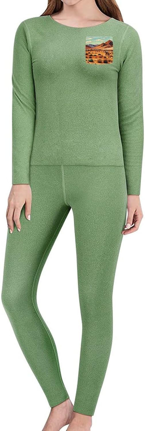 Riding Horses in Wild West Thermal Underwear Set for Women Long Johns Women Base Layer Top Bottom for Cold Weather