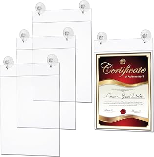 Suzile 4-Pack 8.5x11 Acrylic Sign Holders with Suction Cups - Versatile Window Door Table Displays for Office Home Store