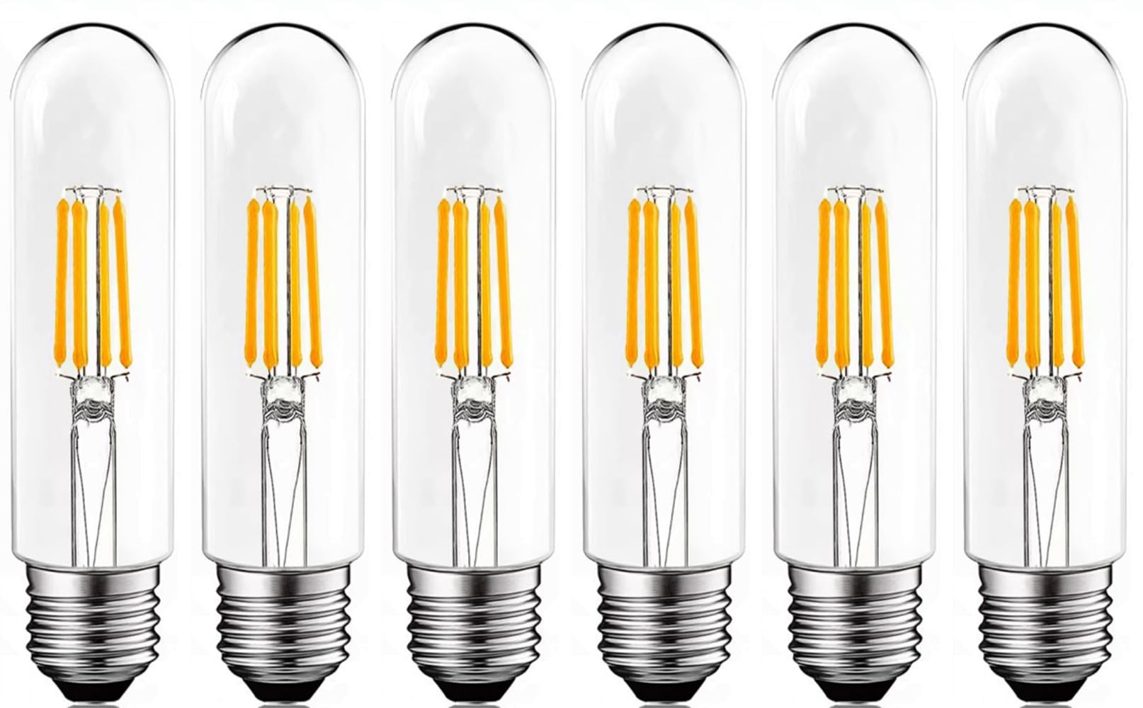 T10 LED Filament Bulb Tubular Light Bulb,4W Dimmable Tubular LED Bulbs, 40W Equivalent, 2700K Soft Warm White, E27 Screw, 350 Lumen (Clear, T10)