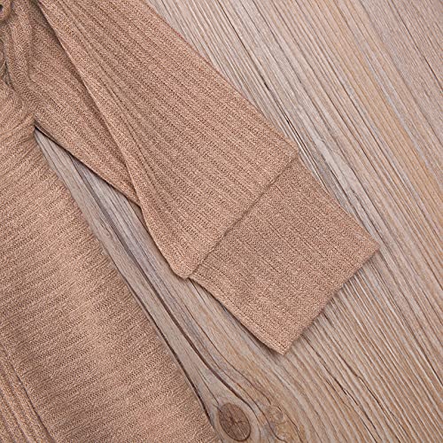 Cutoluca Toddler Baby Girl Knitted Sweater Long Sleeve Cardigan Open Front Coats Fall Winter Kids Solid Long Jacket (Khaki, 6-7 Years) #TOP3