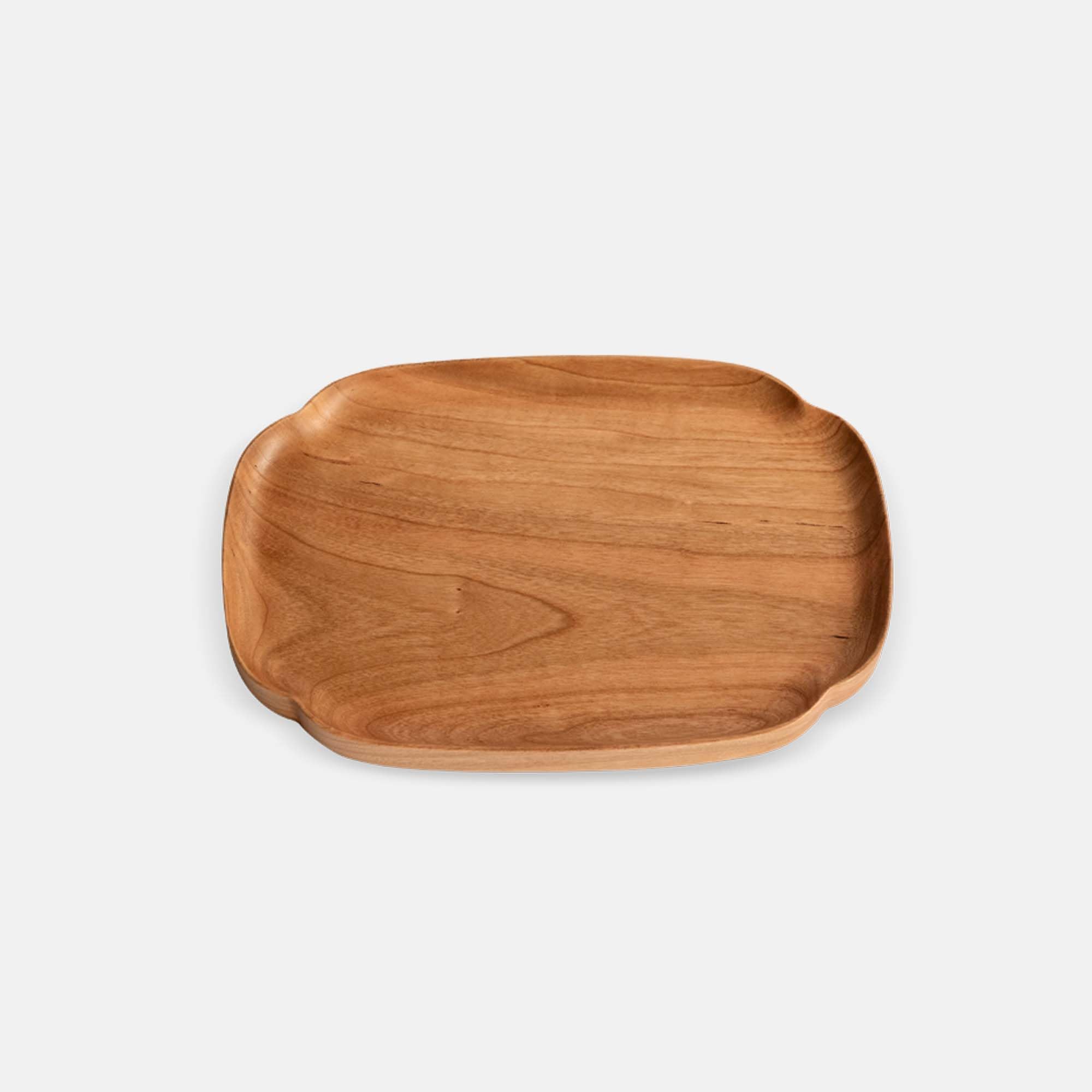 Solid Wood Serving Tray with Smooth Edge, Minimalist Cherry Wood Tray for Food & Tea, Handcrafted One-Piece Wooden Catchall Organiser with Eco Waterproof Finish (Rectangle-CherryWood)