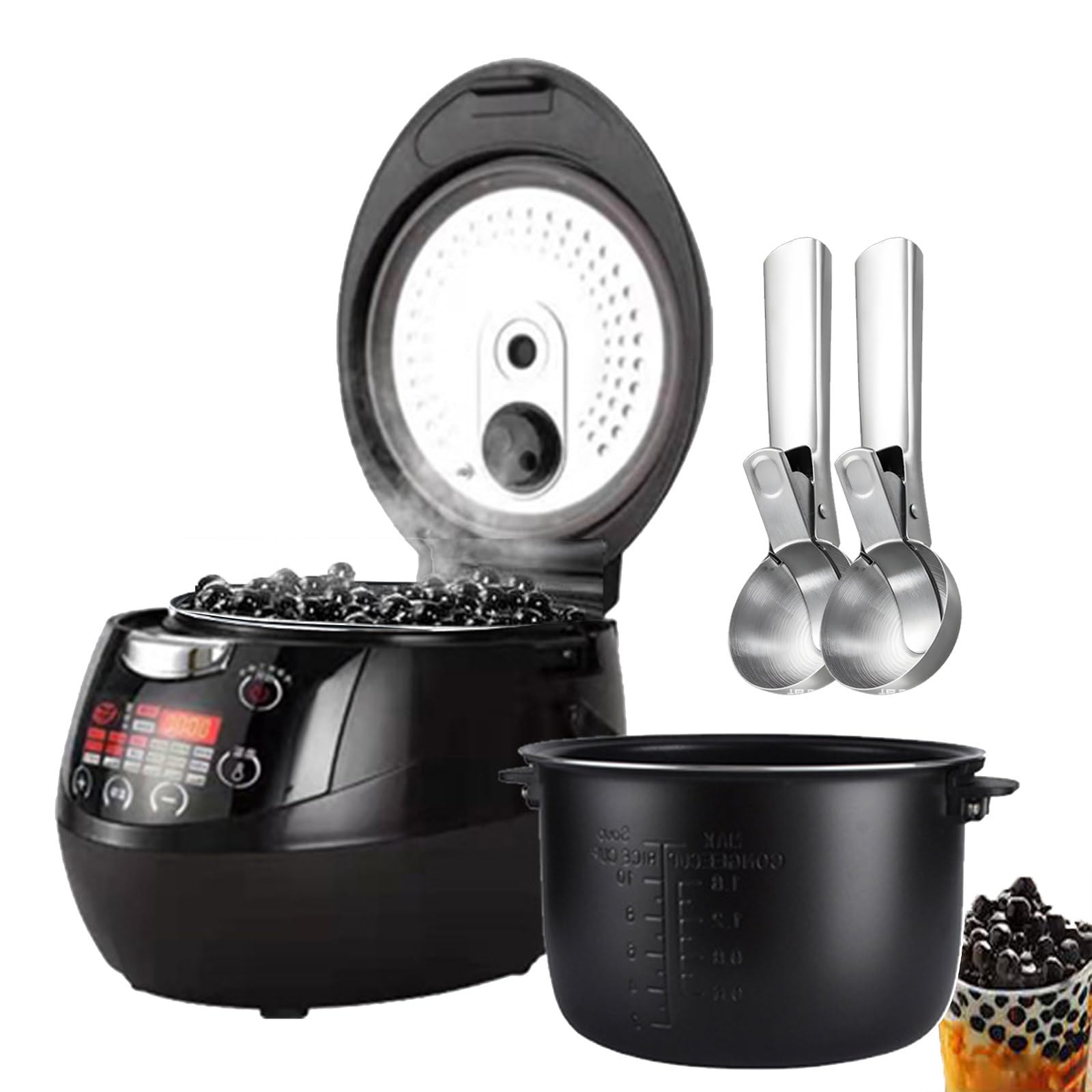 900w Automatic Pearl Tapioca Cooker Pearls Machine - With 2 Spoons Electric Pearl Pot Slow Cookers with Touch