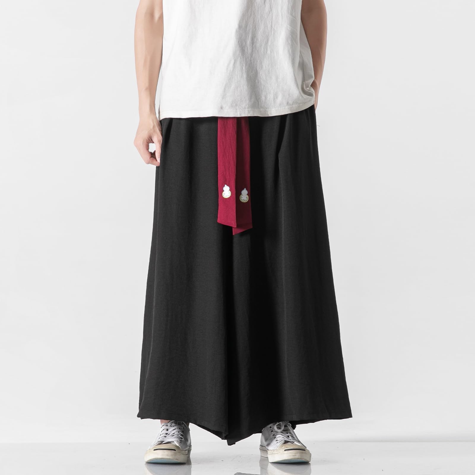 GURUNVANI Pantaloni da Uomo a Gamba Larga, Nero, Yoga Pants, Lunga