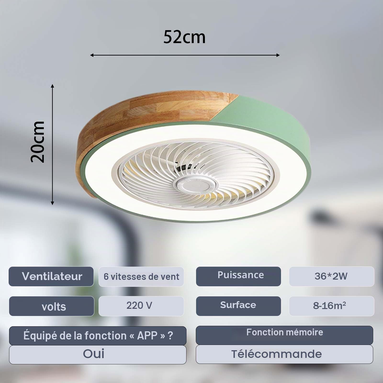 Ventilateur De Plafond Avec Lumiere Et Telecommande,Luminaire Ventilateur Plafonnier Silencieux 52cm Timer 2h 6 Speed Lampe Ventilateur Night Light Mode Ventilo Plafond Avec Lumière-D
