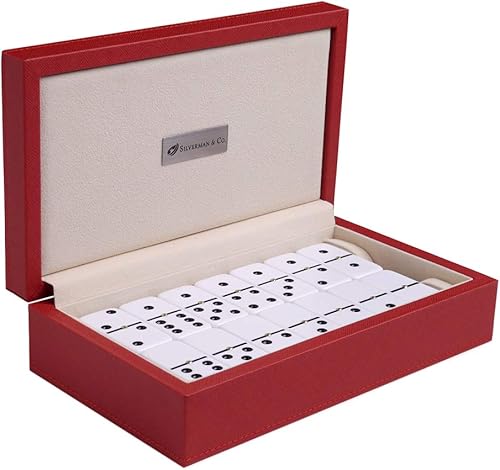 Miniatura 1 de Silverman & Co. Juego de dominó blanco grande doble 6 - Caja roja