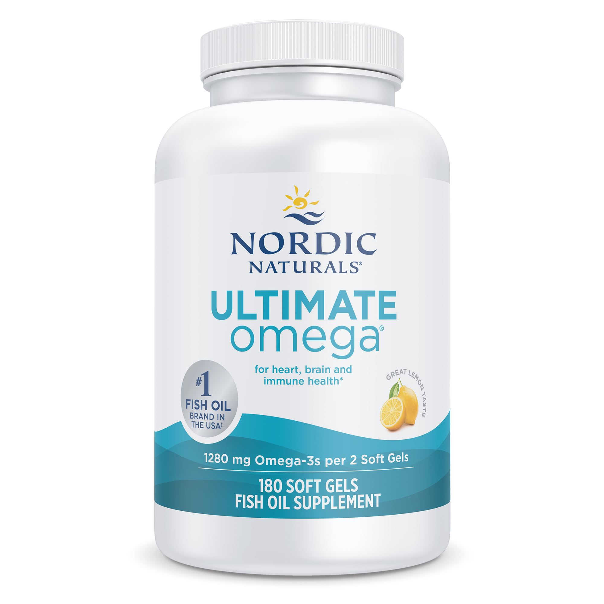 Nordic Naturals Ultimate Omega, 1280mg Omega-3 Fish Oil, Lemon - 180 Count Lemon 180 Count (Pack of 1)