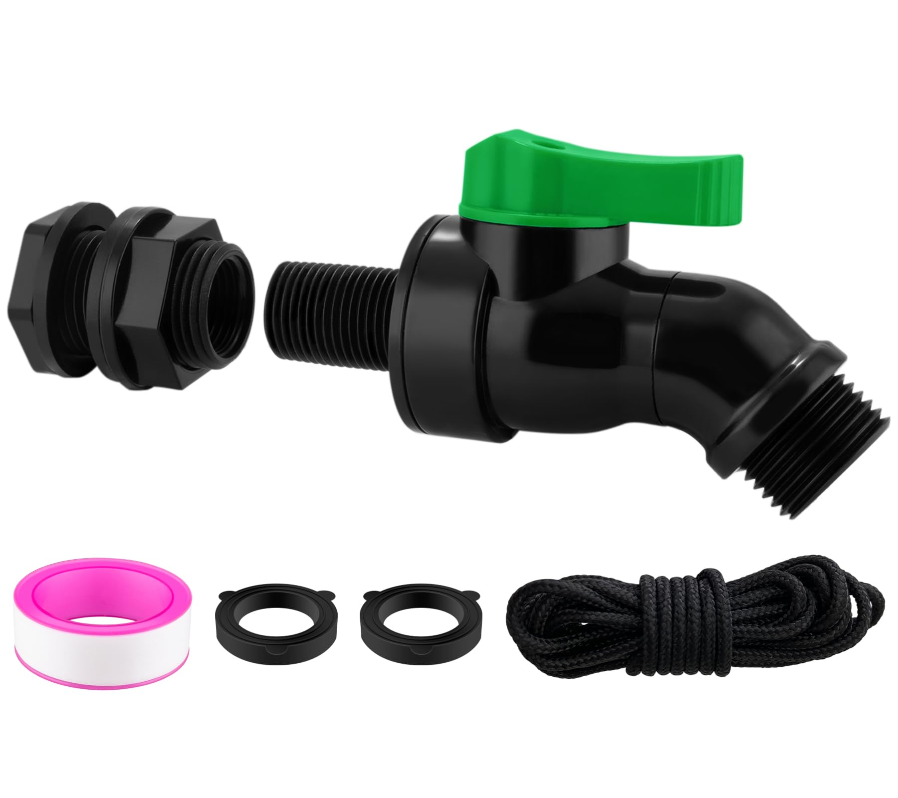 Plastic Rain Barrel Spigot Kit - High Flow Water Barrel Faucet with Bulkhead Fitting, 1/2" NPT to 3/4" GHT Leak-Proof Rain Barrel Spigot with Seal Tape & Gasket for Water Tank, Garden Barrel