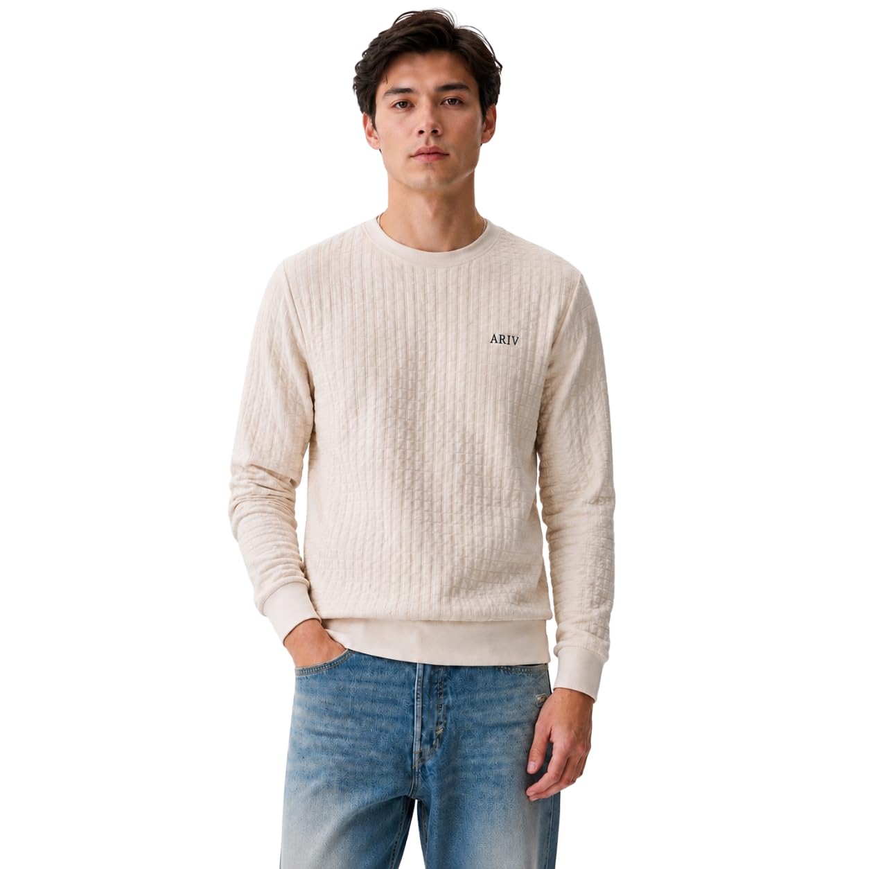 Men's Textured Polyester Sweatshirt | Full Sleeve Crew Neck Pullover | Soft Lightweight Winter & Monsoon Casual Sweatshirt | Regular Fit Everyday Wear for Men-image-0