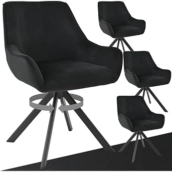 Dining Room Chairs Swivel Set of 4 with Armrests - 360  Swivel Upholstered Chair Velvet Modern Swivel Kitchen Chair with Metal Frame and Backrest for Dining Room Living Room Office Black
