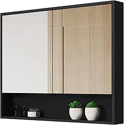 Armário De Banheiro Aéreo Espelheira Eros 2 Portas Preto