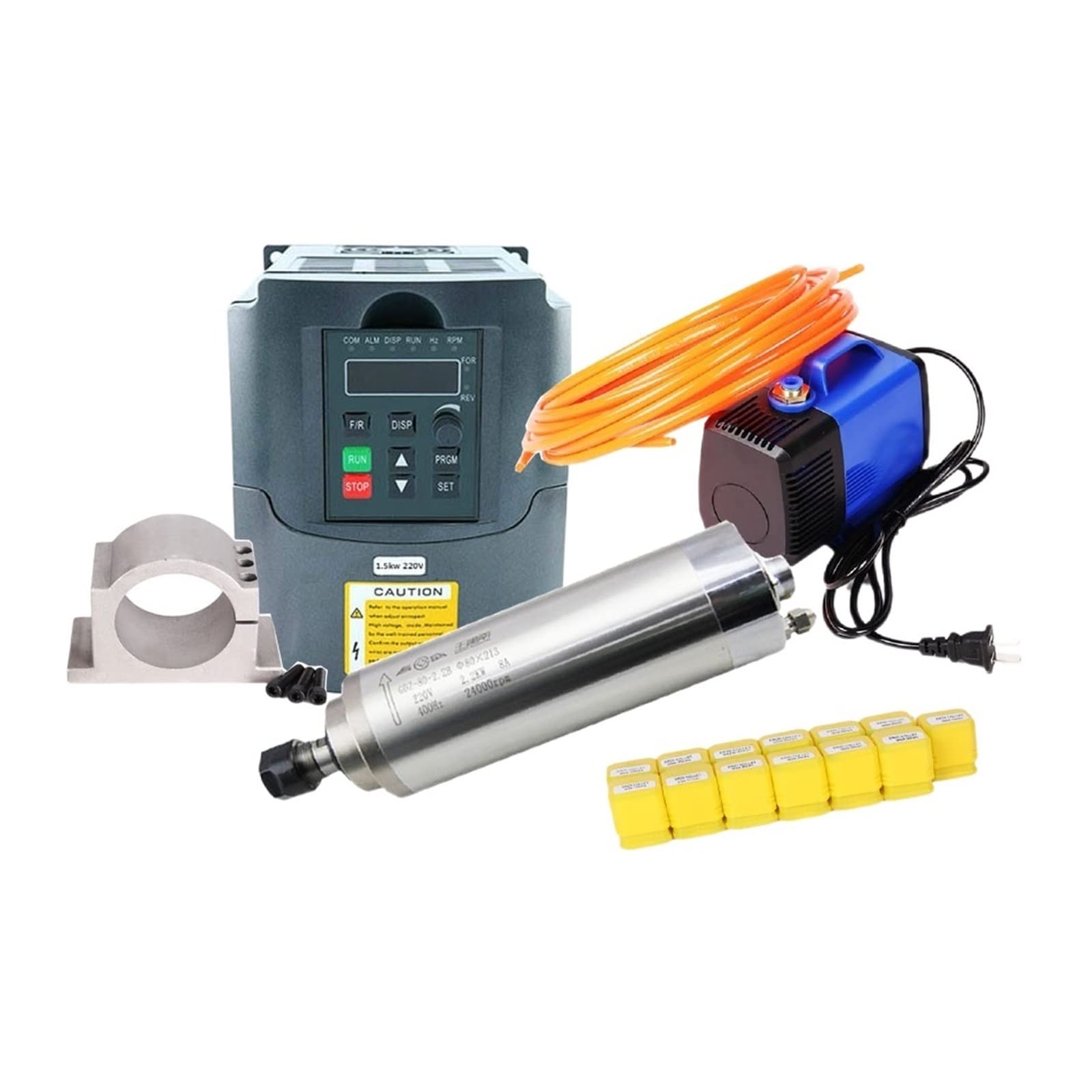 Lloopk 2.2Kw 80Mm Er20 Set Cnc Spindle, 1.5Kw/2.2Kw Water Cooled Spindle Cnc Motor+2.2Kw Vfd+ 80Mm Clamp + Pump +13Pcs Er20 Collet For Router(2.2Kw 80Mm Er20 Set)