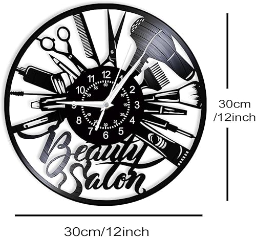 Miniatura 2 de Reloj de pared para salón de belleza de 12 pulgadas, reloj de pared para peluquería, silencioso, sin tictac, funciona con pilas, reloj de pared de