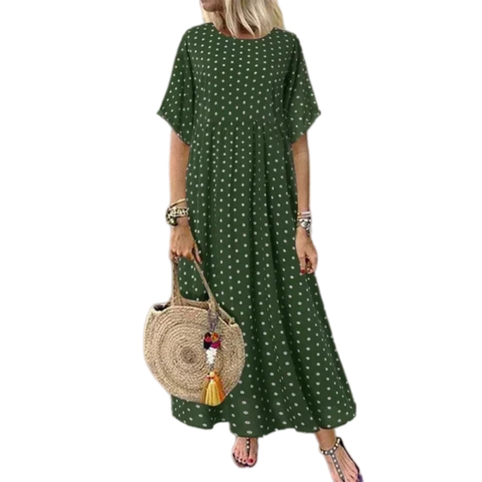 Vestido Vintage Estampado Vestido Suelto de Verano de Manga Media Casual de Talla Grande Vestido Largo Femenino Vestidos Grandes de Swing Vestidos