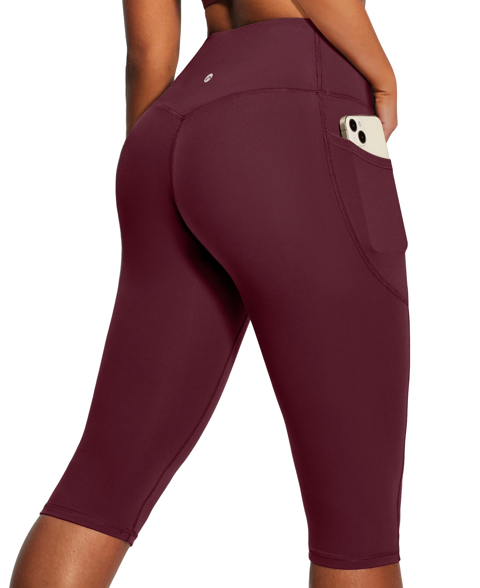 Heathyoga Capri Leggings with Pockets for Women Tummy Control Knee Length Leggings Yoga Pants Women Capri Pants Workout: Wine Small