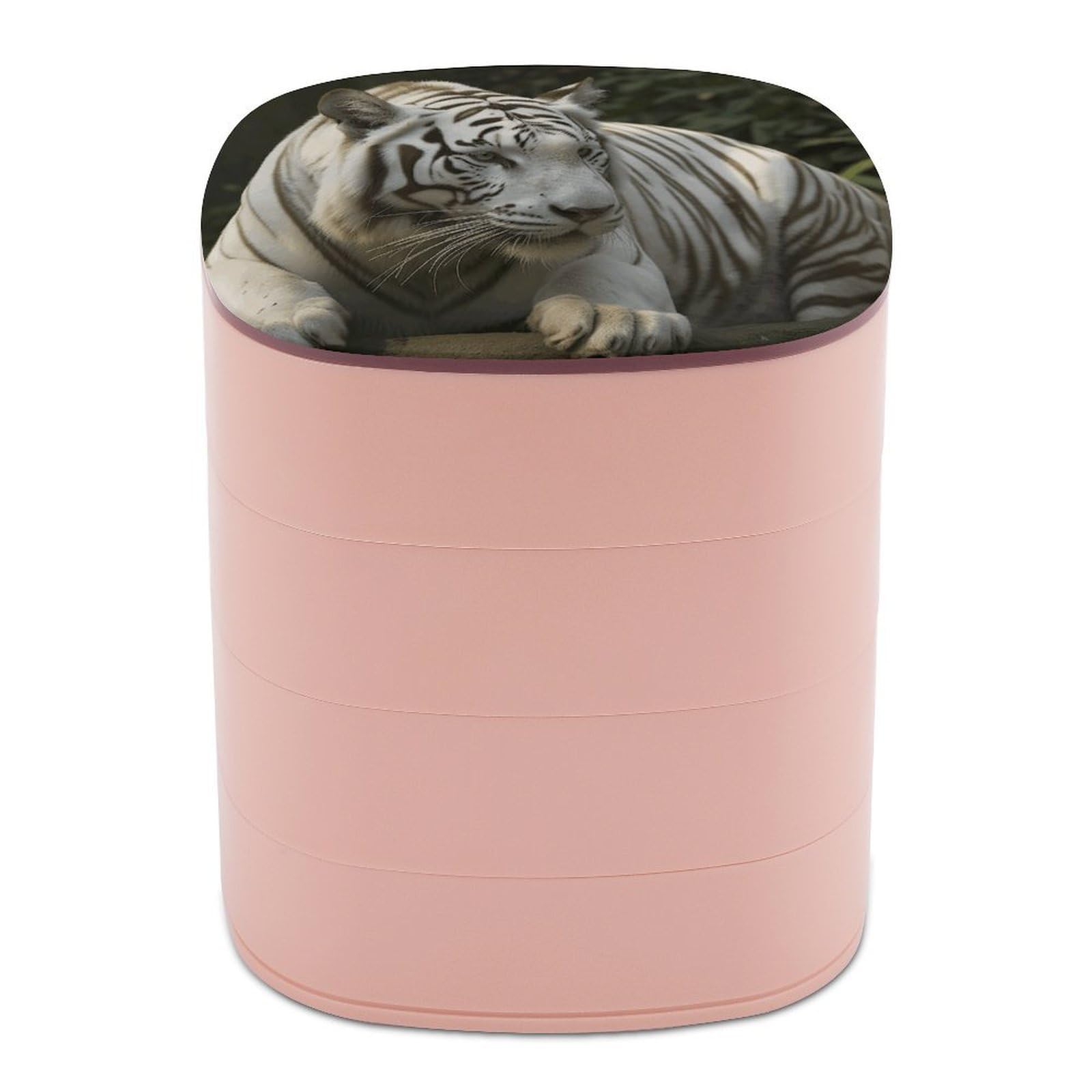 VstaDank White Bengal Tiger Jewelry Box with Mirror Travel Small Jewelry Case for Women 4-Layer Rotatable Jewelry Organizer Storage Box Portable Jewelry Storage Case for Rings Earrings