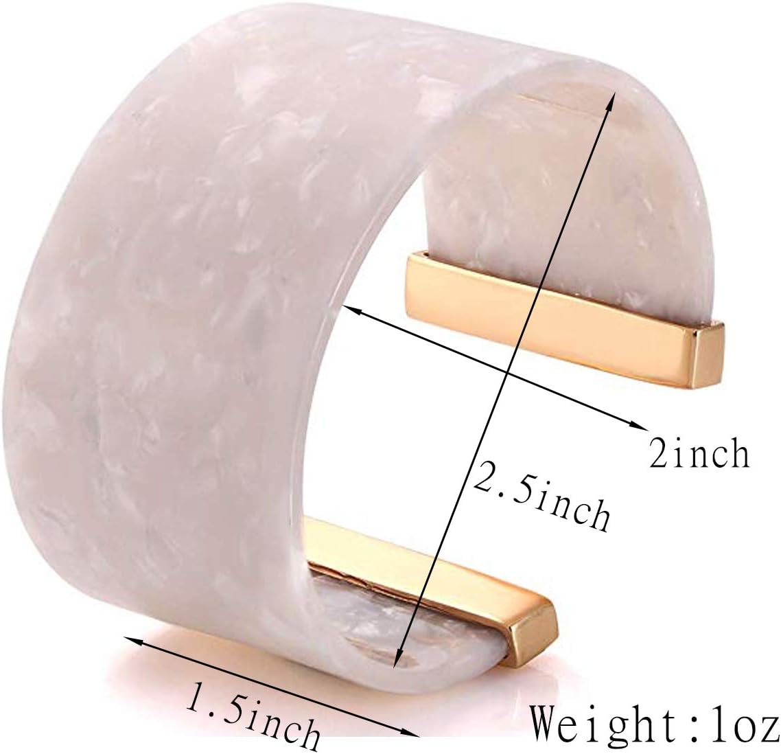 FAERLIIRY Wide Cuff Bangle Bracelet for Women Acrylic Resin Tortoise Bangle Bracelet Statement Adjustable Bracelet (White) - Image 2