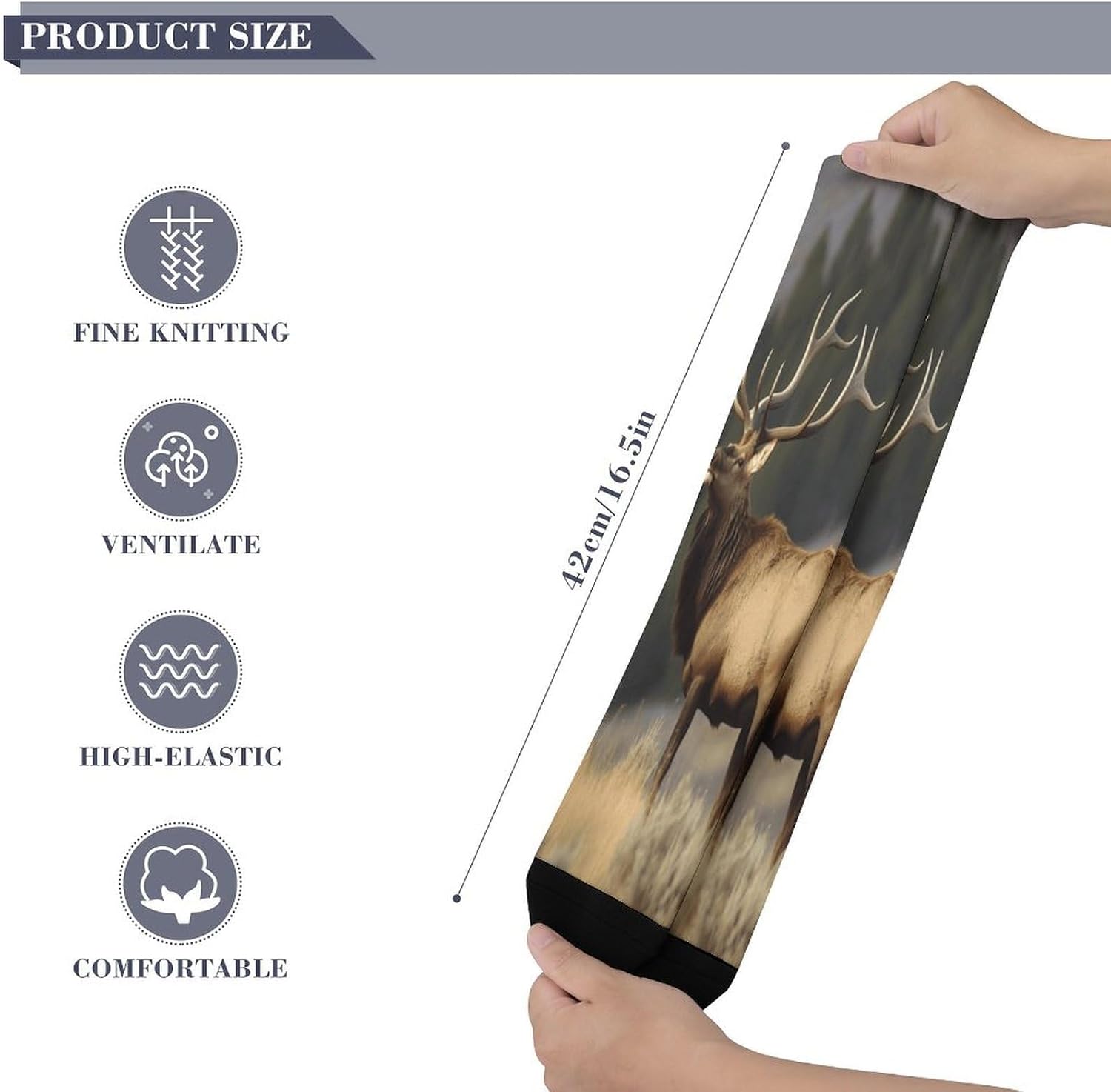 Bull Elk Mid-Calf Socks Women Warm Knee High Socks Cozy Hiking Skiing Soft Boot Mid Calf Stocking Unisex