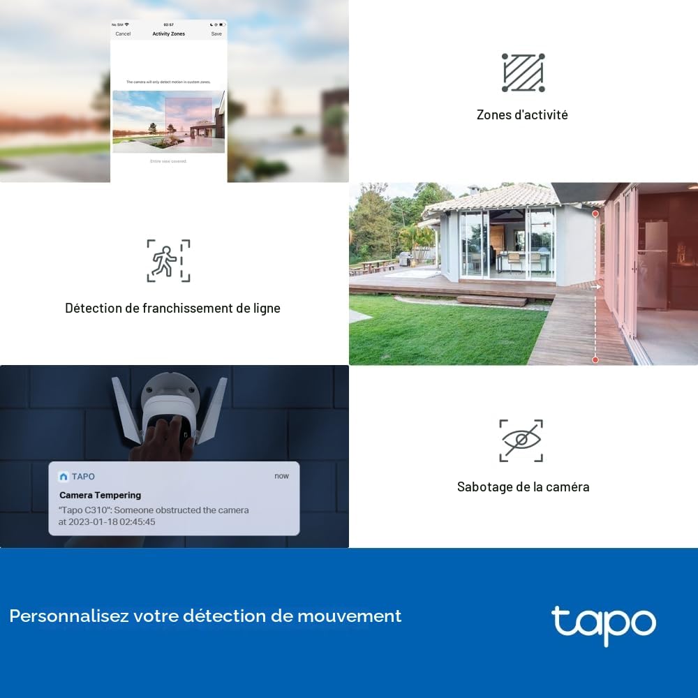 Tapo C310P2 Lot de 2 caméras de sécurité 2K d'extérieur sans fil et filaire, caméra extérieure sans frais mensuels, détection AI, vision nocturne avancée, conversation bidirectionnelle, étanchéité