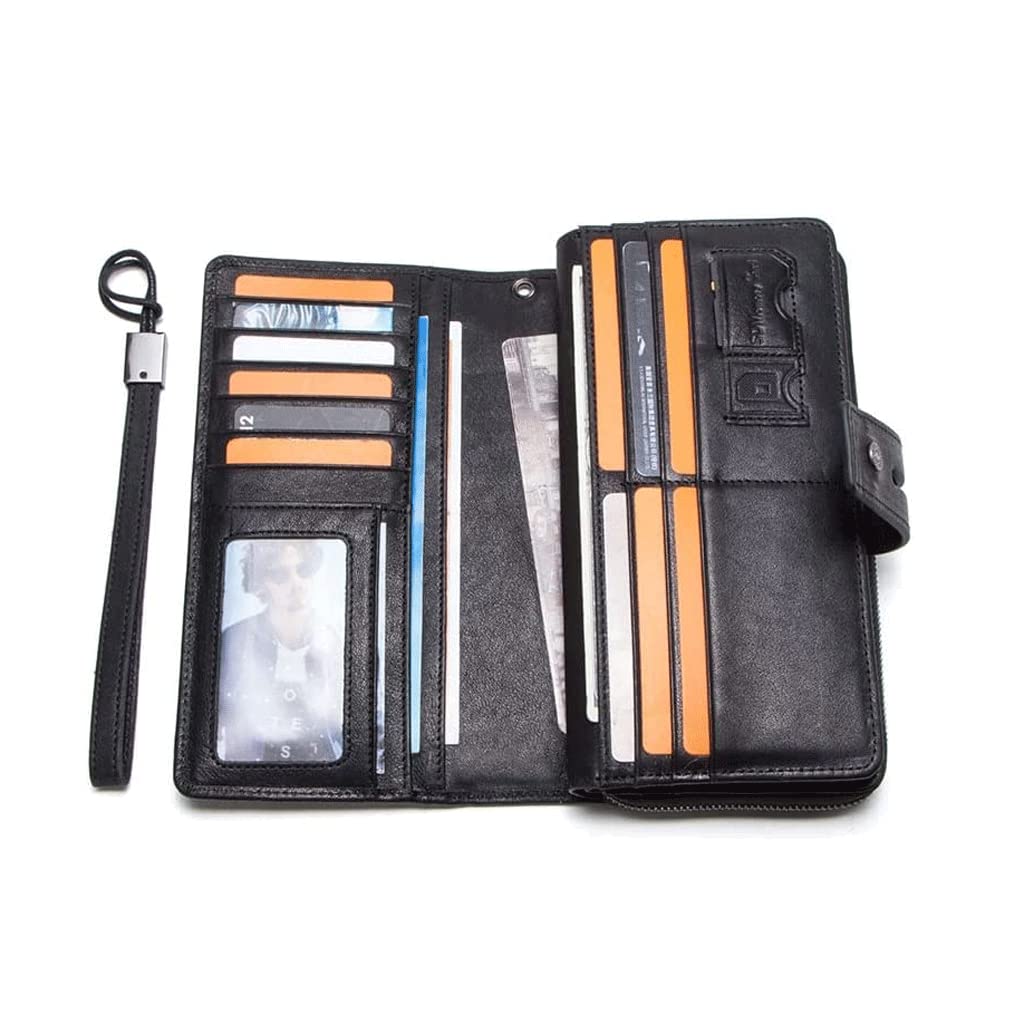 fhda Carteras de Cuero de Grano Superior, Tarjetero de Lujo con Cremallera para Hombre, Bolso de Mano Plegable de Gran Capacidad con Ventana de identificación, Tarjetero, Monedero