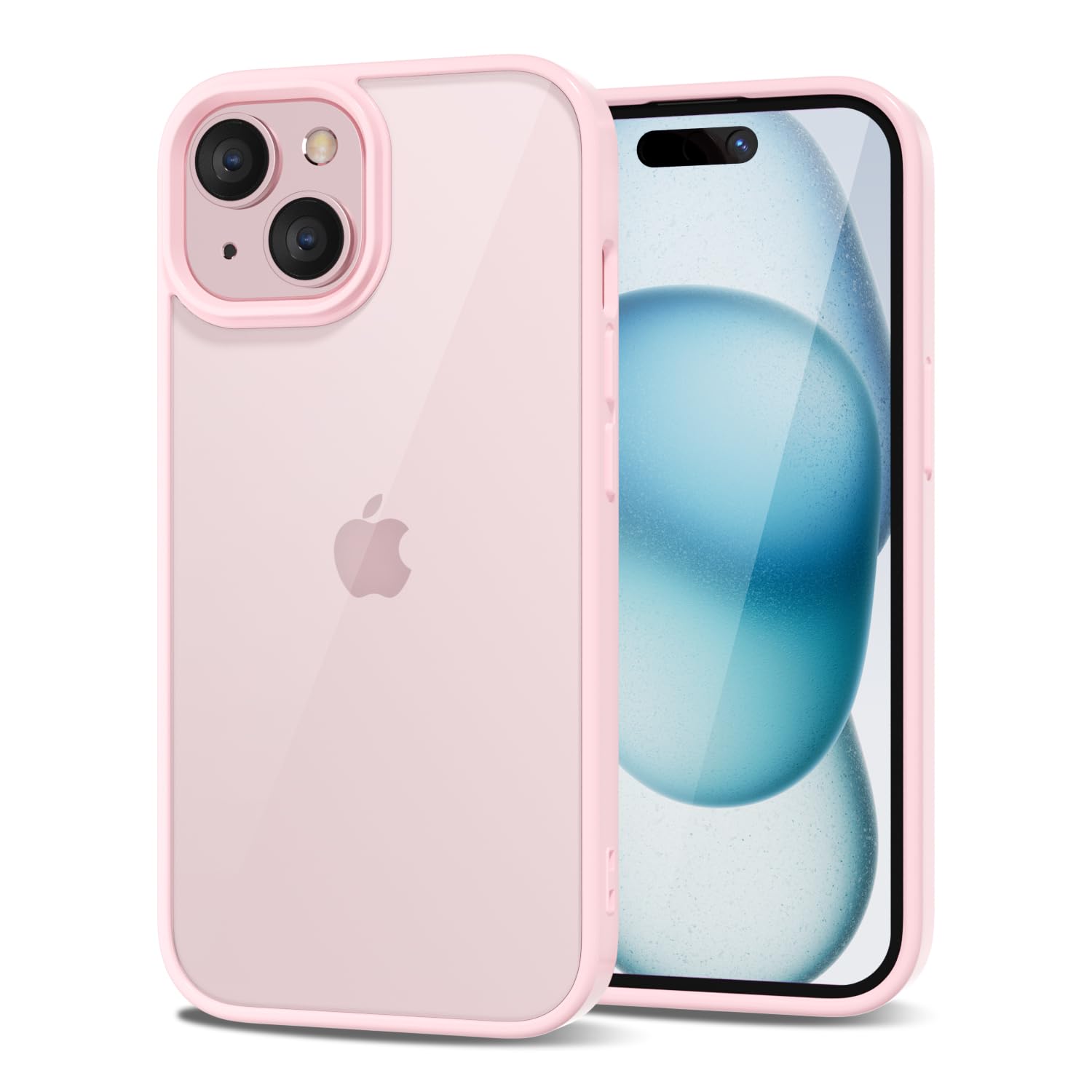 for iPhone 15 Plus Case Clear, Transparent Hybrid 15 Plus Phone Case [Hard Plastic & Soft Silicone Bumper] Acrylic Non Yellowing Thin Slim Protective Cover for Women, Light Pink