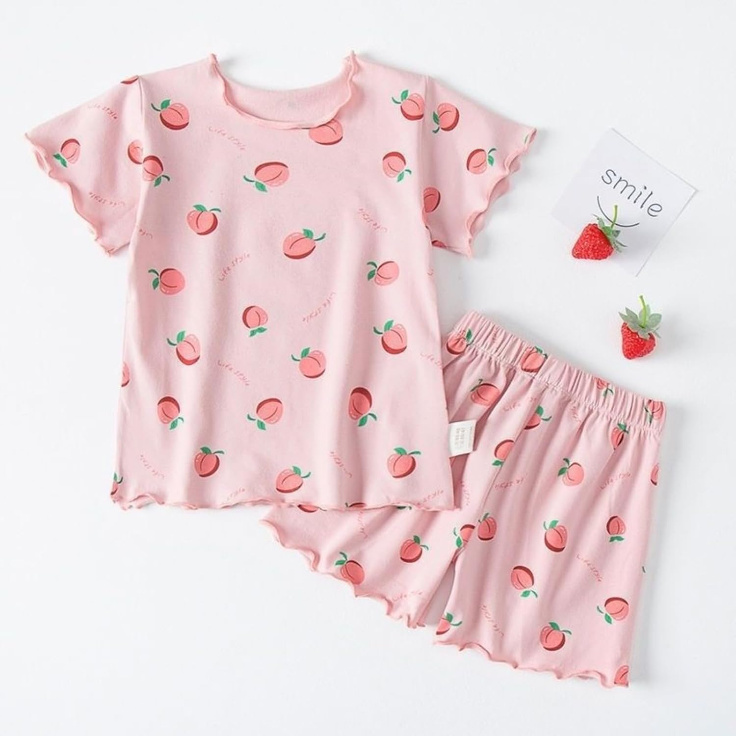 Girls 2 Piece Summer Outfits Casual 2 Piece Short Sleeve T Shirt And Elastic Waist Shorts Cute Print Crewneck Cozy Clothing