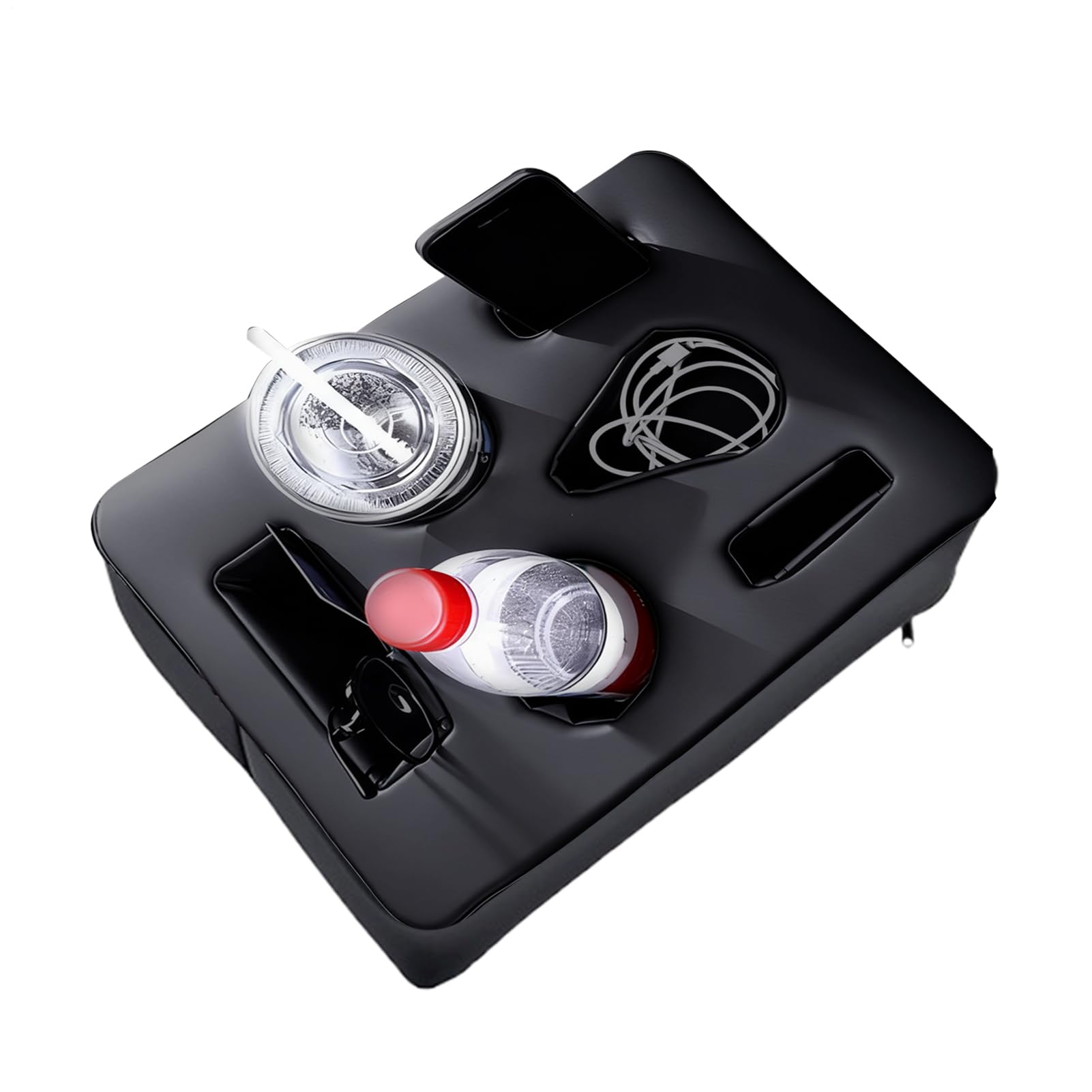 Rangement auto pour console centrale avec fente pour téléphone portable et bouteille d'eau en cuir