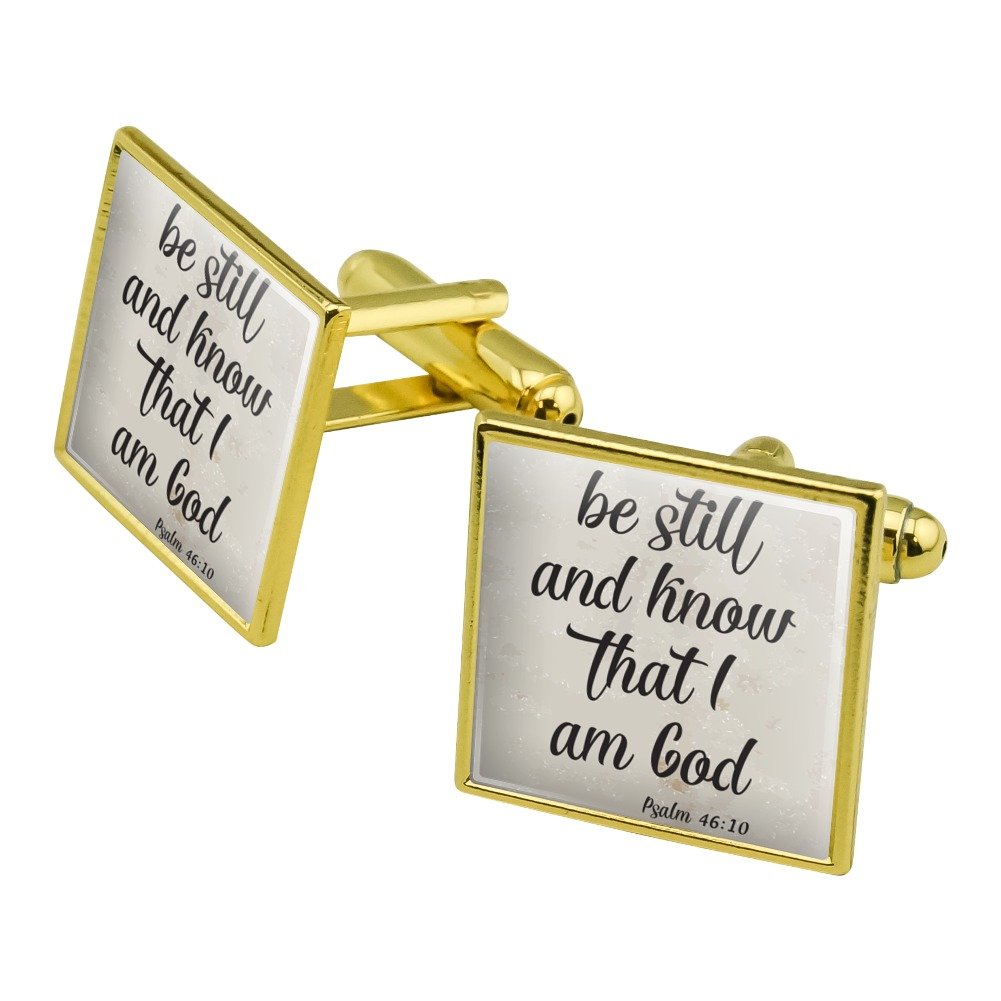 GRAPHICS & MORE Be Still and Know That I am God Psalm Inspirational Christian Square Cufflink Set Gold Color