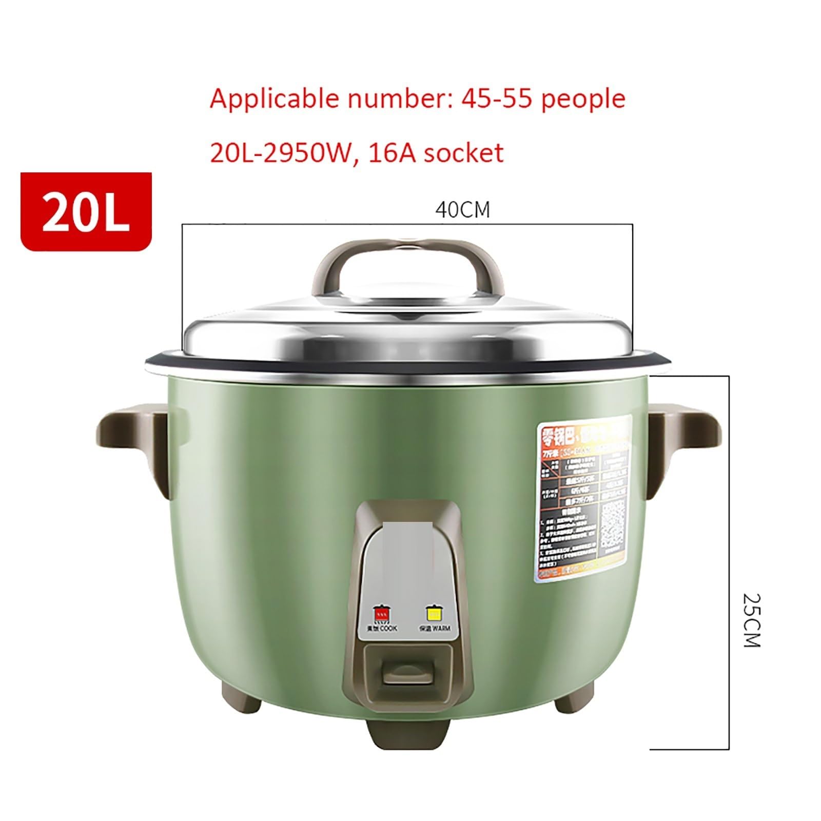 Ryż do gotowania ryżu (10-23L) Duża pojemność do stołówek komercyjnych, restauracji, duży rozmiar w starym stylu dla 20-60 osób 220-240 V (20 l)