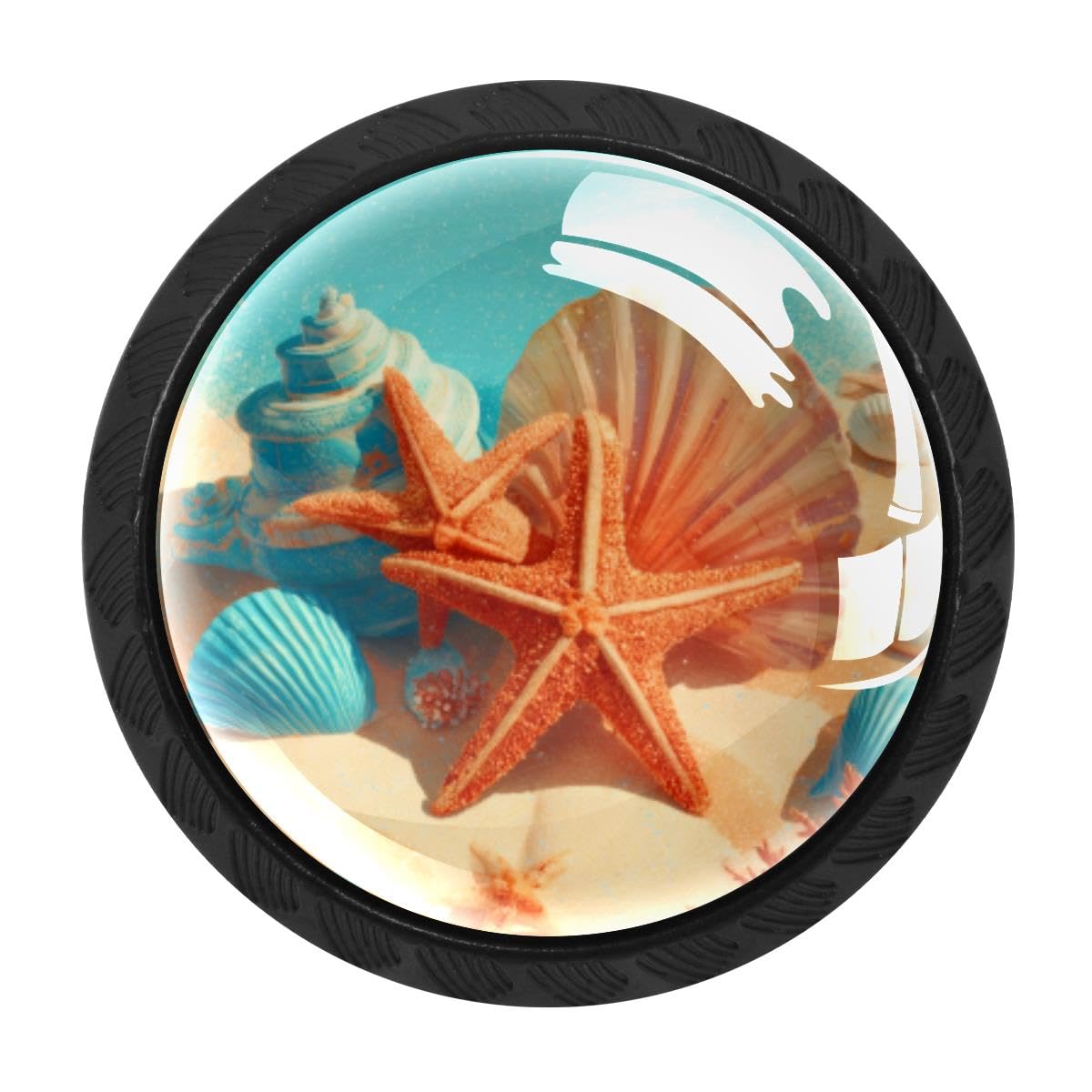4 PCS Cabinet Knobs, Beach Starfish Seashells Drawer Knobs Dresser Handles