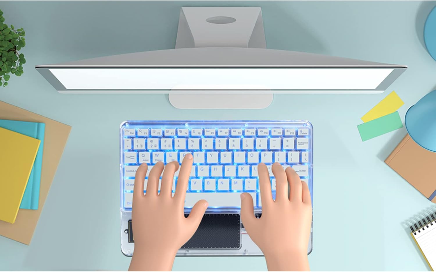 Ultra-Slim Bluetooth Keyboard 7 Colors Backlit Portable Mini Wireless Keyboard Rechargeable for Apple iPad iPhone Samsung Tablet Phone Smartphone iOS Android Windows-Transparent