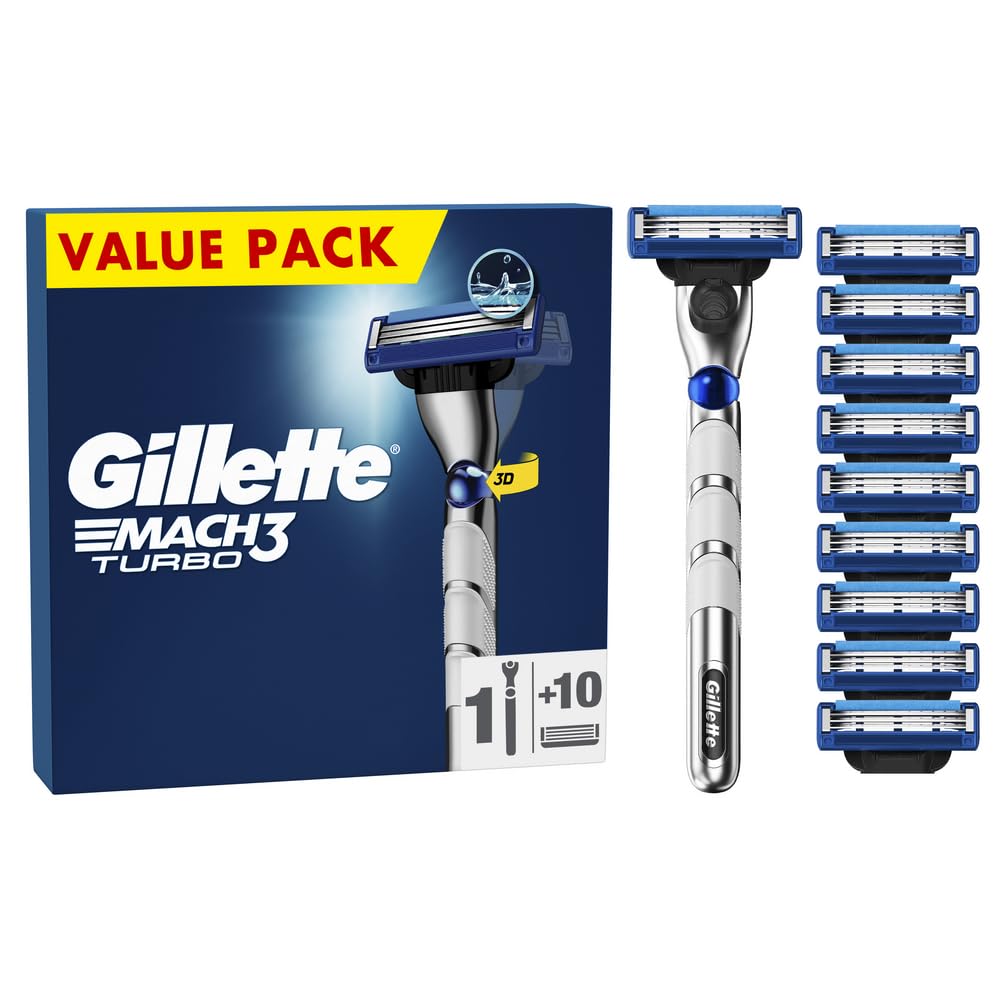 Buy Gillette Mach3 Turbo Men's Razor + 9 Razor Blade Refills, 3 Blades