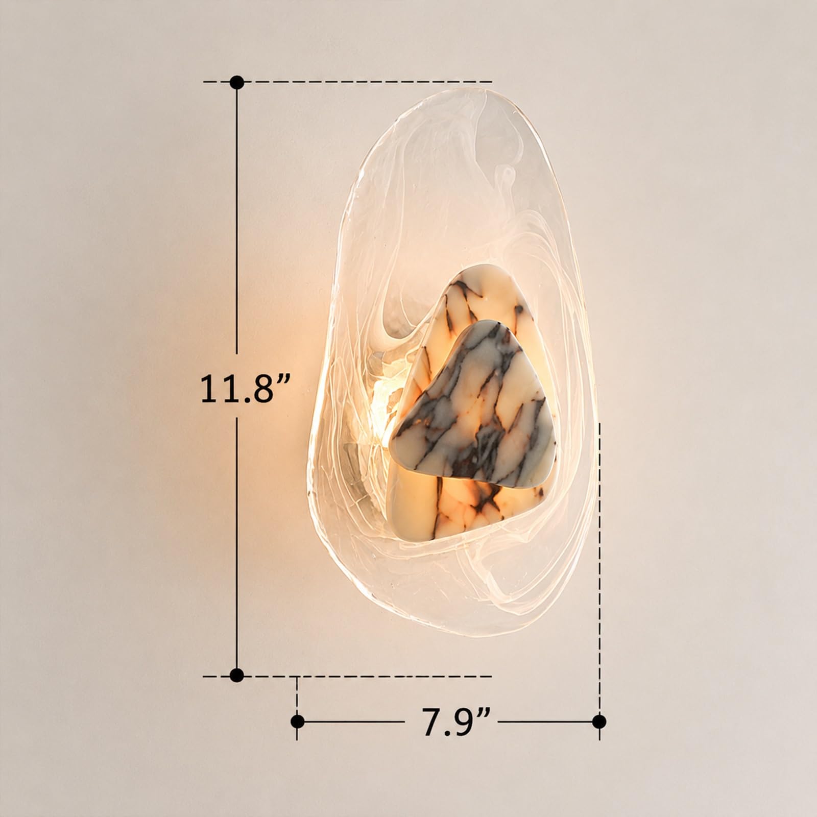 Aplique de pared de mármol natural, lámpara de pared de alabastro | Luz LED moderna de pared de piedra con pantalla de cristal, lámpara de pared interior cableada for sala de estar