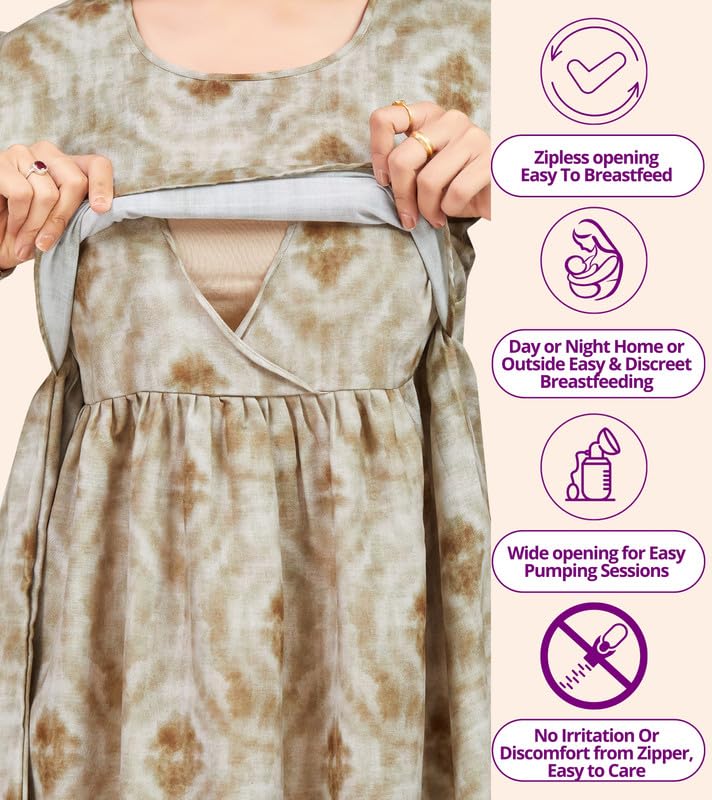 Image of RITIJYA Zipless Feeding Kurta Dress for Women | Maternity Nursing Kurti, No-Zip Easy Access | Extra Pleats Pre to Post Pregnancy | Quick-Dry Fabric | S-4XL