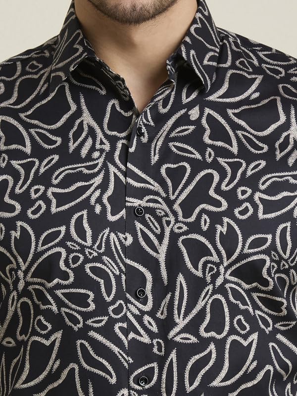 Image of MARK & ALBERT Men's Printed Full Sleeves Regular Fit Shirt Blue | 100% Cotton Stretchable Fabric