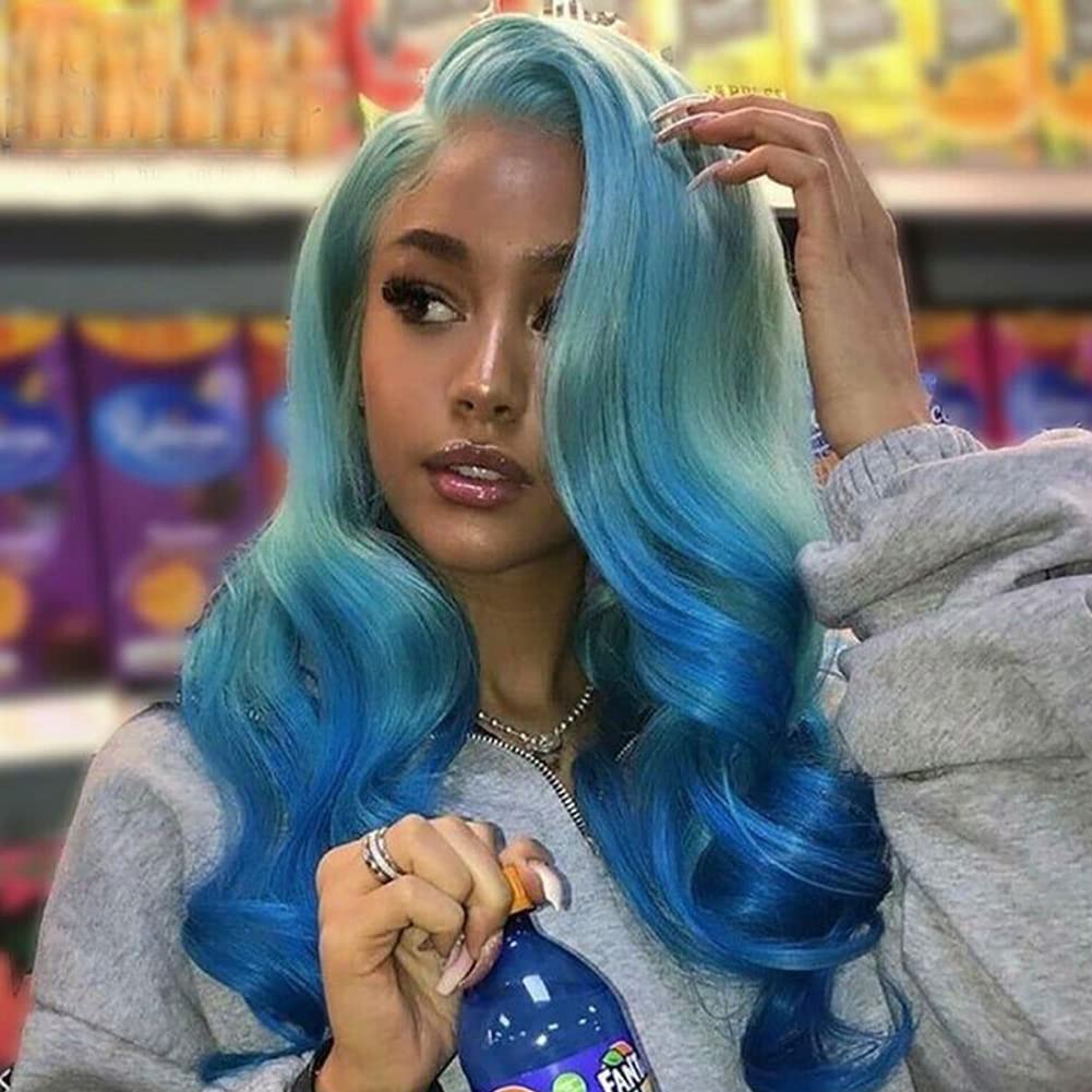 Amazon.com : Anlime Ombre Light Blue Colored Body Wave 13x4  display picture 3