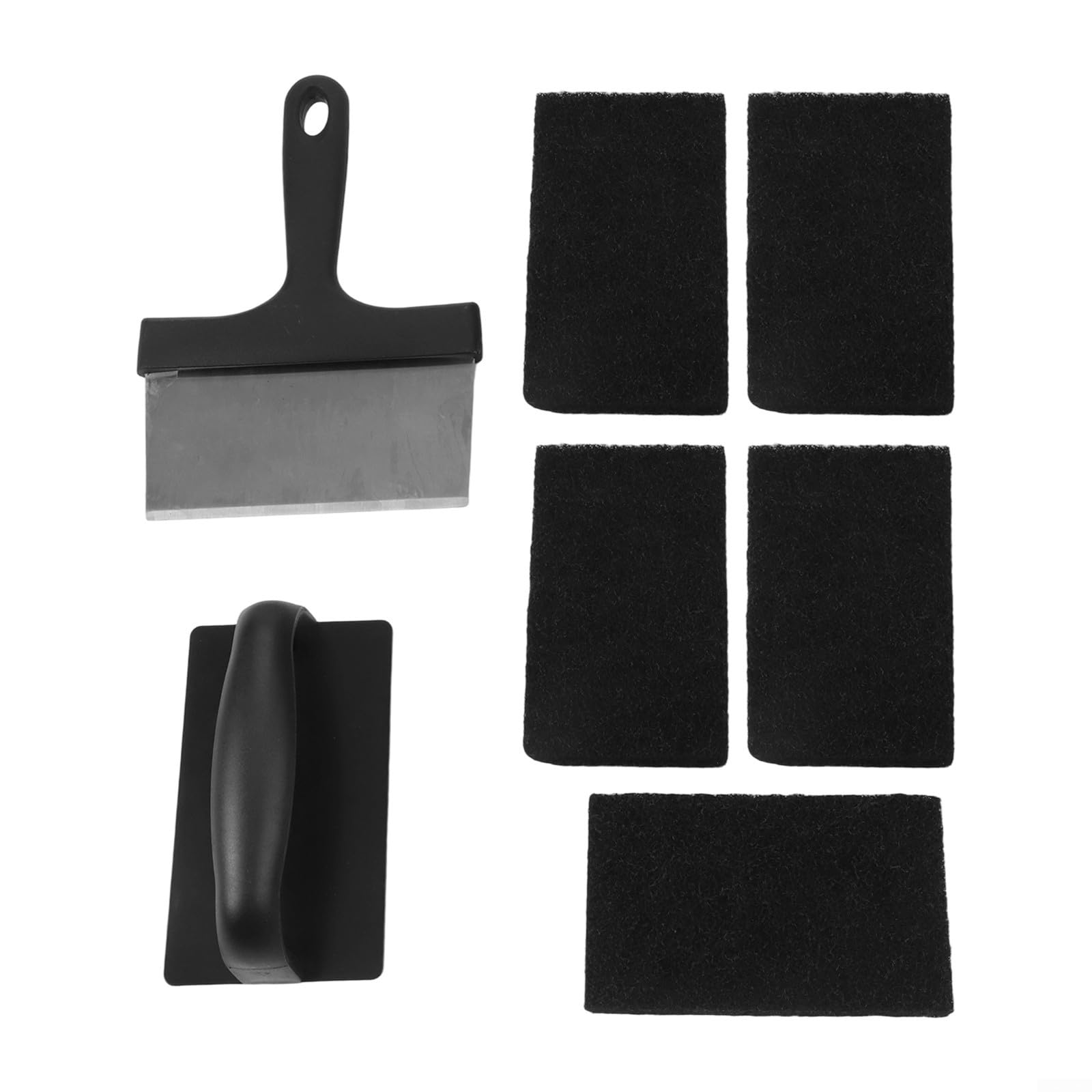 Kit de limpieza de plancha con raspador de acero inoxidable y cepillo compuesto para parrillas planas, sartenes y superficies de cocción de acero inoxidable