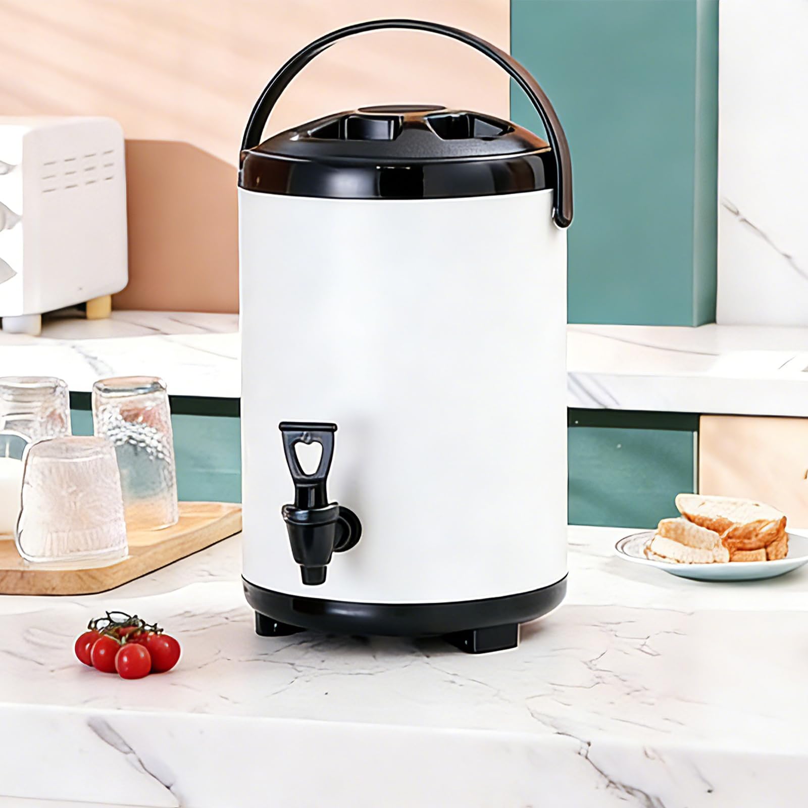 Getränkespender aus Edelstahl, isolierter Getränkebehälter mit Zapfhahn für Kaffee, Tee, Saft, Partys, 6 l