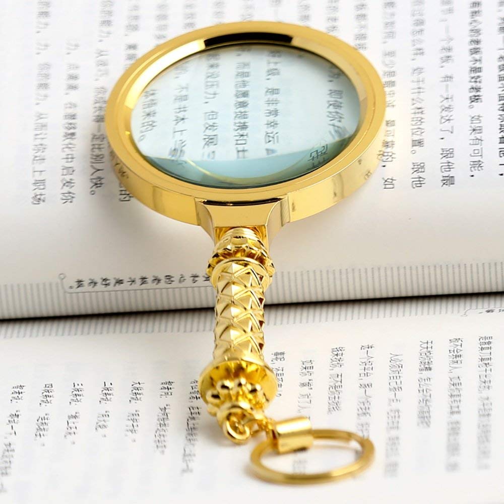 HTTGDGDH Ultra-Clear Reading Magnifying Glass 70Mm Handheld Flower Handle Elderly Reading Mirror Gold Magnifiers Reading