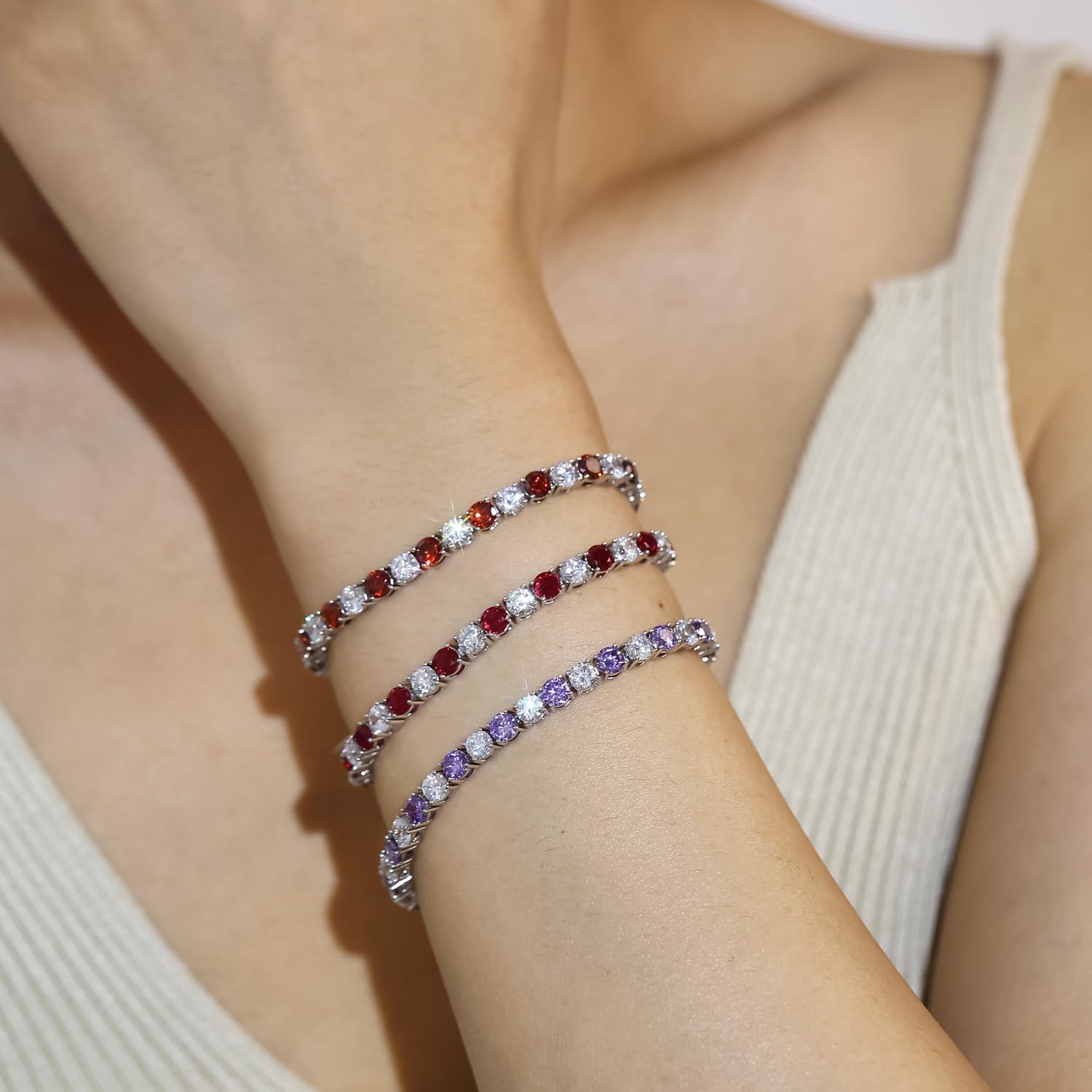 FANCIME Birthstone Tennis Bracelet, Sterling Silver Tennis Bracelets for Women, Fine Jewelry Wedding Bridal Prom Birthday Gift for Women Mom Wife, Length 7.2 Inch, Width 4mm - Image 2