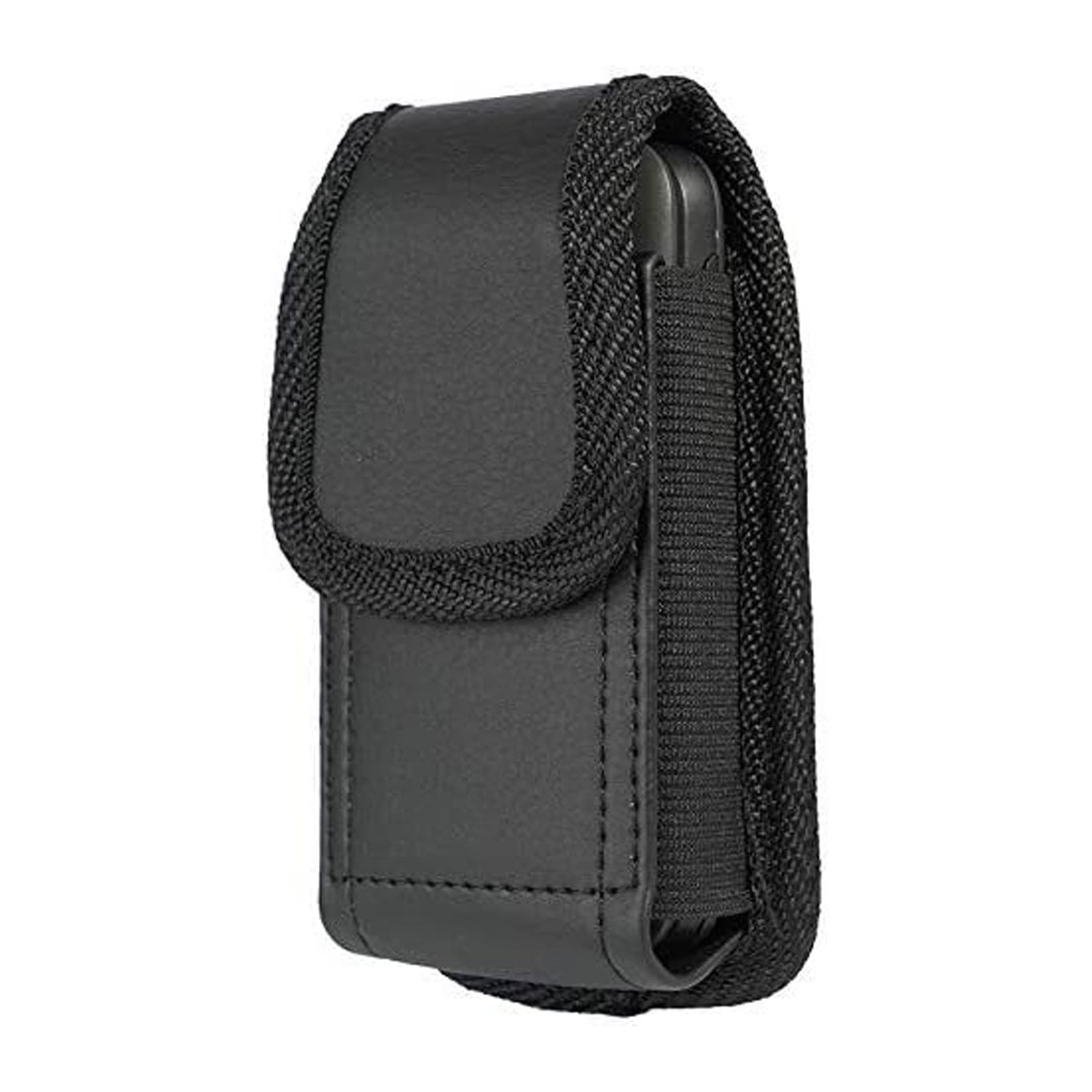 Black Vegan Leather Vertical Pouch Case For Alcatel Go Flip