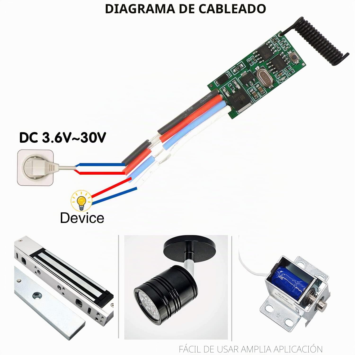 DieseRC 2 Módulos Receptores con 2 Transmisores Interruptor de Control Remoto Inalámbrico DC 3.6V 5V 12V 24V 30V 2A 1 Canal 433Mhz Mando a Distancia por Radio Controlador de Tamaño mini Pequeño