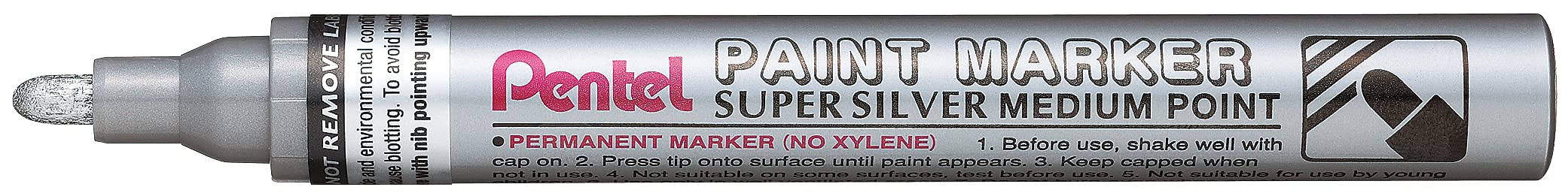 Pentel MMP10 Paint Marker Pen, 4.5mm Tip Medium Bullet Point, Metallic Silver ink (One Pen)