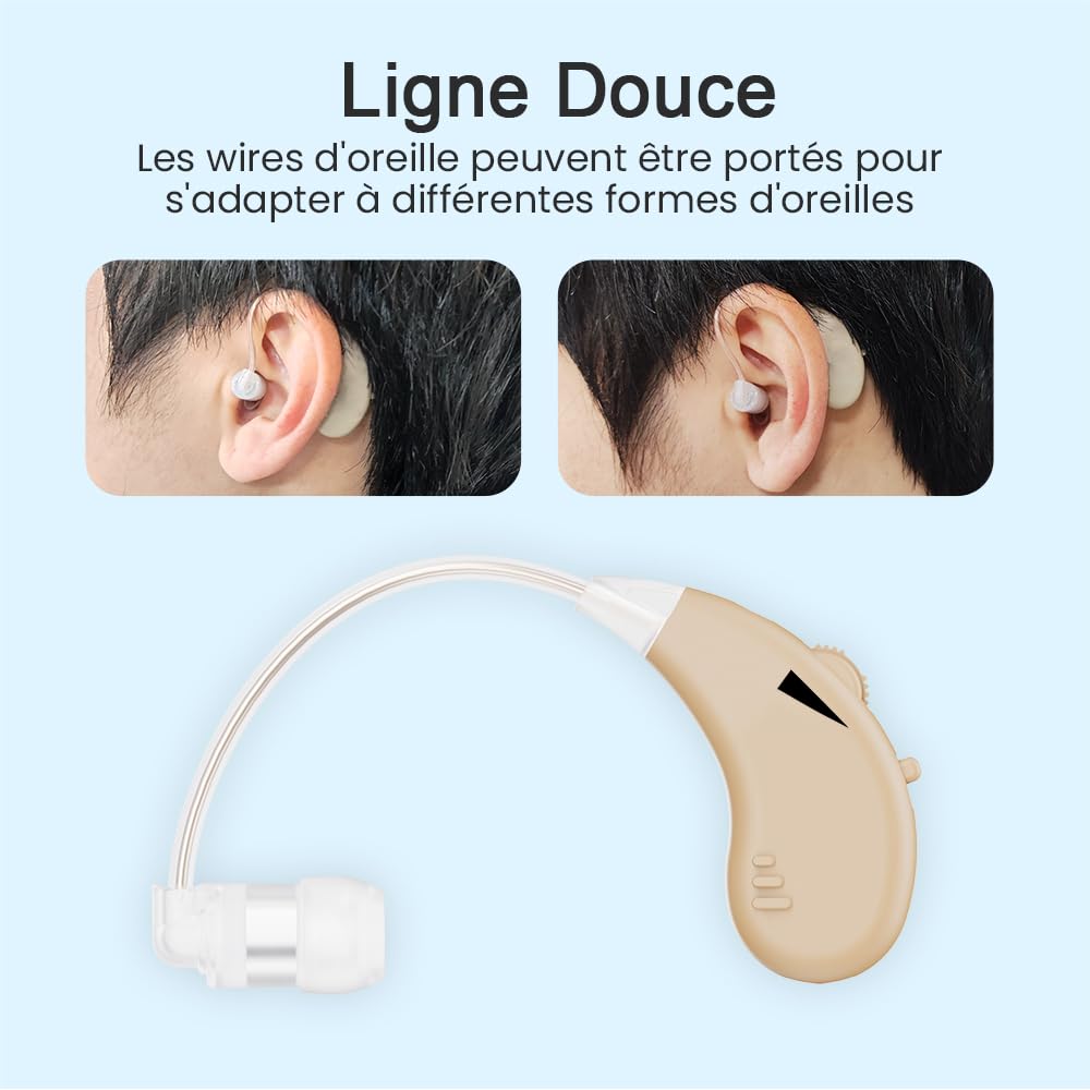 JINGHAO Amplificateur Auditif Amplificateur De Son Rechargeable - Paire d'amplificateurs sonores personnels pour contours d'oreille (Beige)