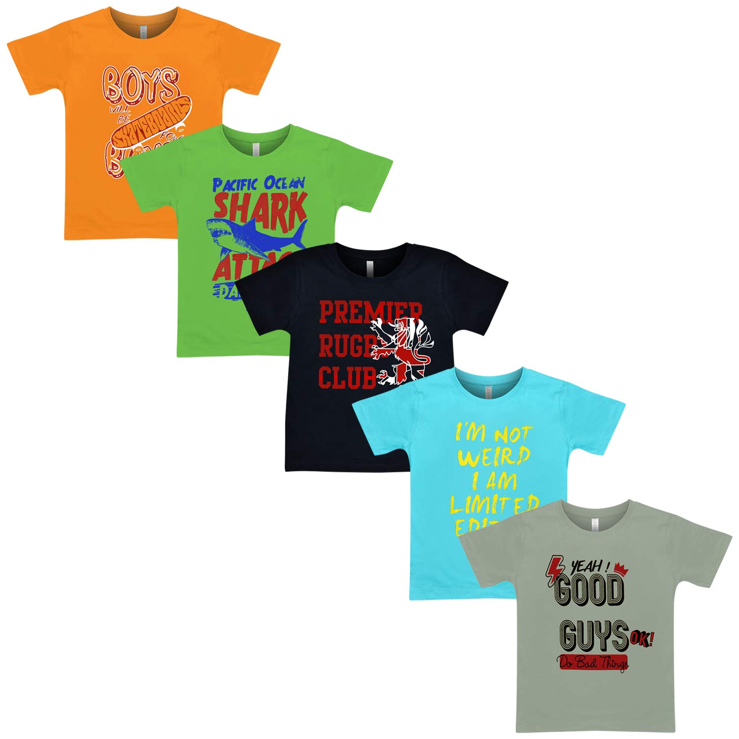 Motus Boy's Cotton Printed Roundneck Casual Multicolored Half Sleeve Tshirt