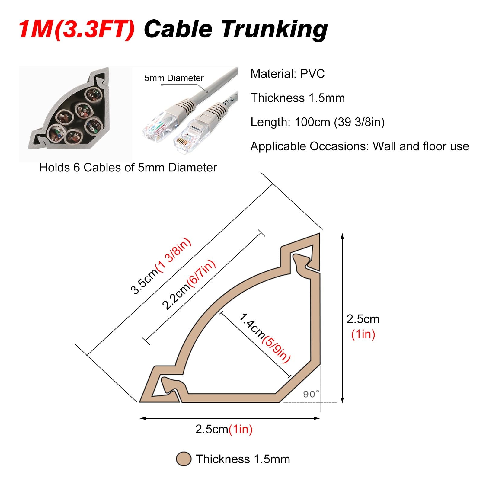 Canaleta Cuarto Redondo Pasacables Blanco, Cubierta De Cable De Suelo Protector De Cable De Alta Resistencia, Ocultador De Cable para TV Montado En La Pared(8 Pack)
