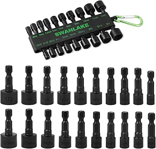 SWANLAKE 20PCS Power Nut Driver Set for Impact Drill, 1/4” Hex Head Drill Bit Set SAE and Metric