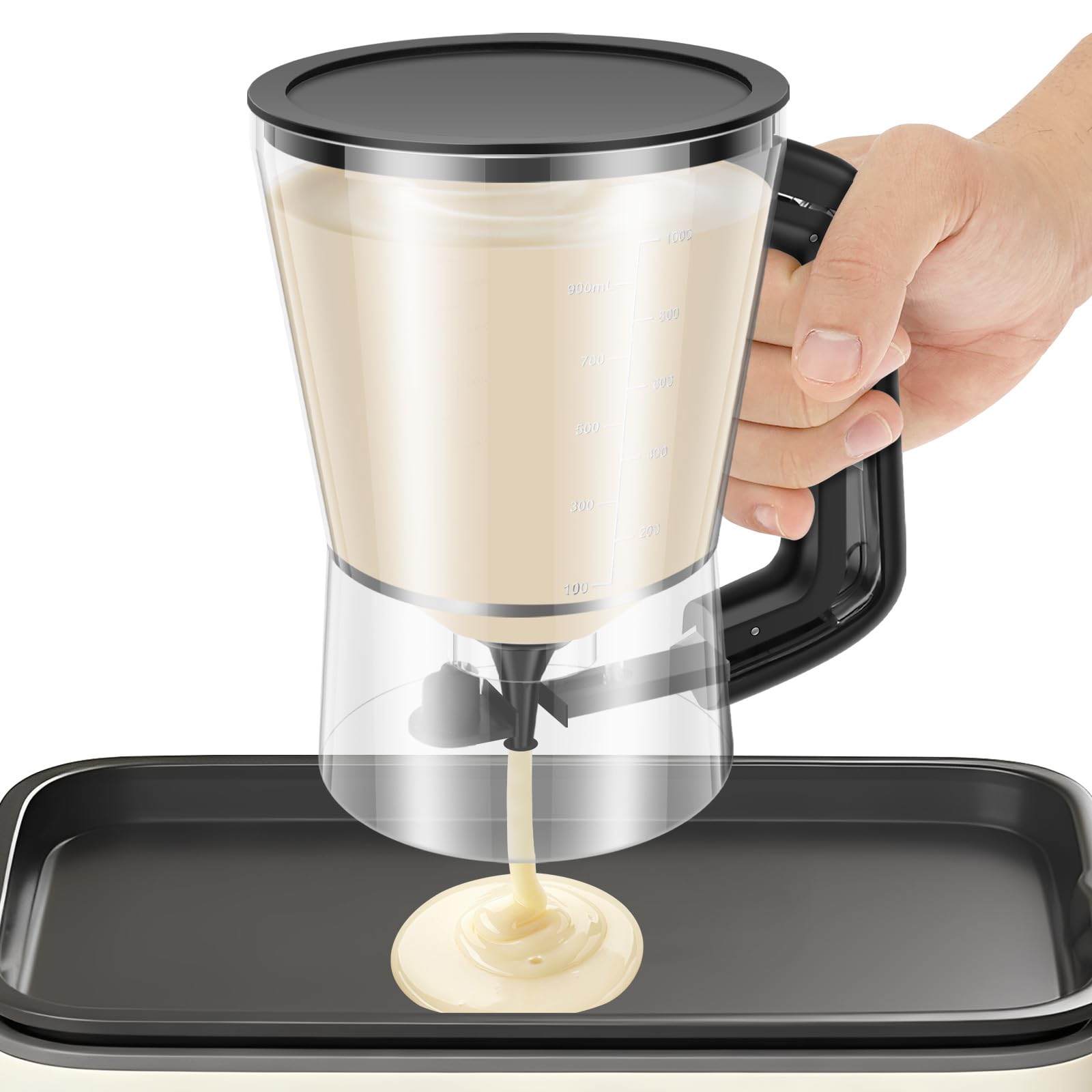 Kuanght 30oz Pancake Batter Dispenser with Sturdy Handle, Batter Separator for Cookie, Cupcake, Waffle and Muffin Mix, Hand Batters Pitcher Measuring Baking Tools