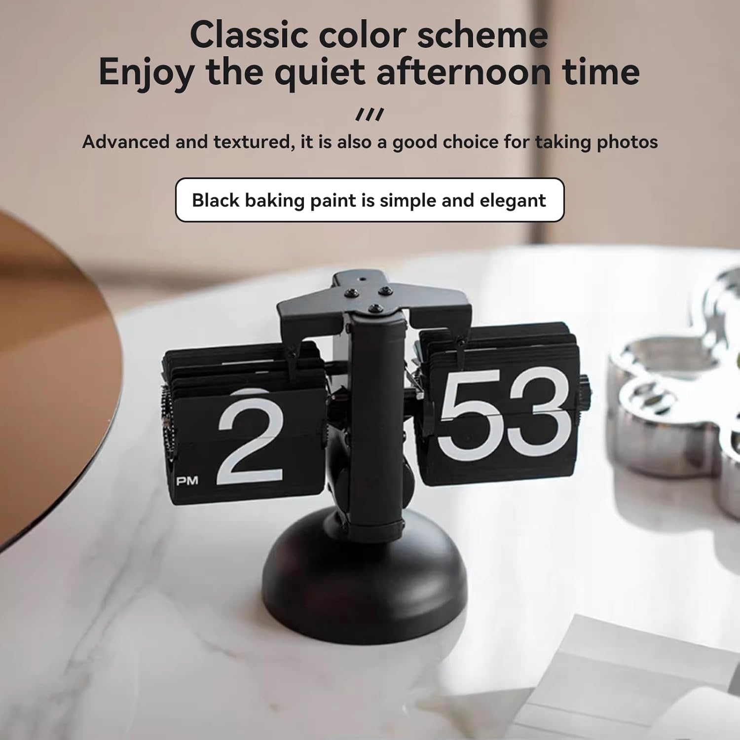 Flip Clock, Retro Style Flip Desk Clock Classic Table Clock Battery Powered Internal Gear Operated Clock Digital Mechanical Retro Flip Dоwn Clock for Home Office(Black)